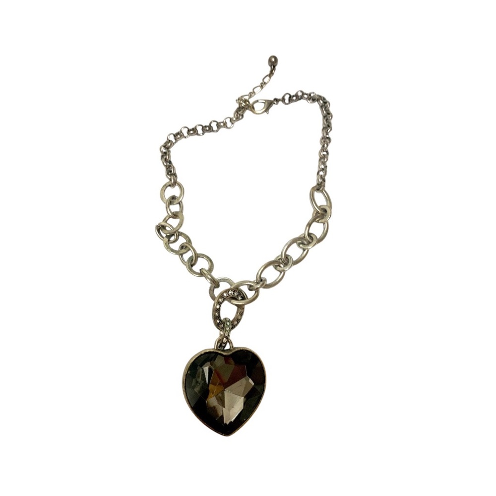 Large Hefty Silver Heart Pendant on oversized adjustable silver chain